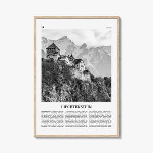 Stampa Liechtenstein in bianco e nero, Arte murale Liechtenstein, Poster Liechtenstein, Foto Liechtenstein, Fürstentum Liechtenstein, Europa