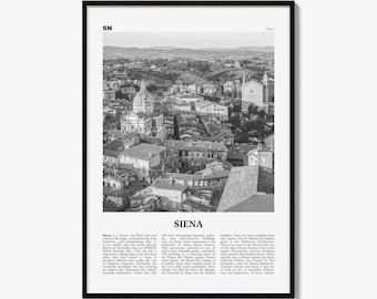 Siena Poster, Black and White Photo Print, Travel Newspaper Wall Art, Home Decor