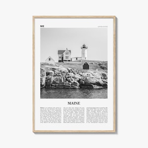 Maine print zwart-wit nr. 1, Maine muurkunst, Maine poster, Maine foto, Maine muur decor, print USA staat, VS, Verenigde Staten