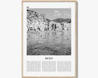 Sicily Poster Print Black and White, Italy Travel Wall Art, Sicilia Mediterranean Decor