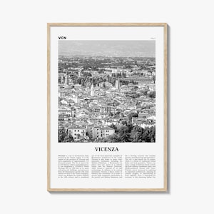 Impresión en blanco y negro de Vicenza, arte mural de Vicenza, póster de Vicenza, foto de Vicenza, decoración de pared de Vicenza, mapa de Vicenza, Italia