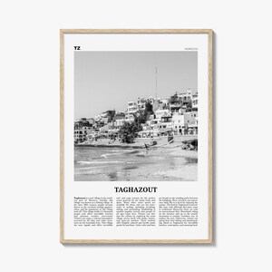 Impression Taghazout noir et blanc, art mural Taghazout, poster Taghazout, photo Taghazout, décoration murale Taghazout, carte Taghazout, Maroc