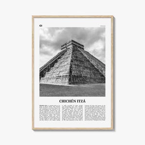 Chichén Itzá Poster Print Black and White, El Castillo Photo, Mexico Travel Wall Art