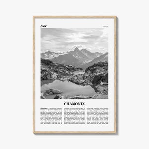 Chamonix Poster Print Black and White, Mont Blanc Photo, France Travel Wall Art, Alps