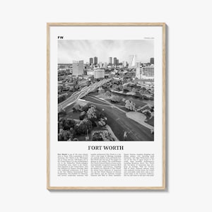 Fort Worth Poster Schwarz und Weiß, Texas Reise Wandkunst, Skyline Fotografie