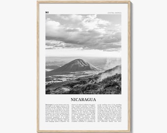 Nicaragua Poster Print Black and White, Volcano Photo, Central America Travel Wall Art, Nature