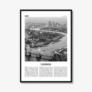 London Poster, Black and White Skyline Photo Print, Travel Newspaper Wall Art