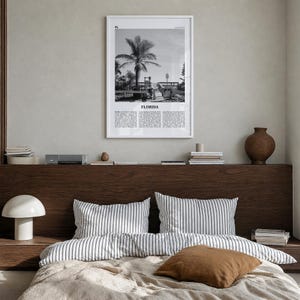 Florida Poster, Black and White Photo Print, Travel Newspaper Wall Art, Home Decor Premium White Wood Frame