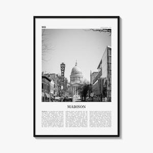 Madison Poster, Black and White Photo Print, Travel Newspaper Wall Art, Home Decor image 1