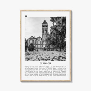 Clemson Print schwarz und weiß Nr. 1, Clemson Wandkunst, Clemson Poster, Clemson Foto, Clemson Karte, South Carolina, USA, Vereinigte Staaten