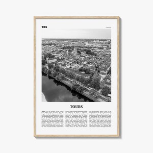Impression Tours en noir et blanc, art mural Tours, poster Tours, photo Tours, décoration murale Tours, carte de Tours, France
