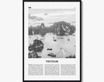 Vietnam Poster, Black and White Photo Print, Travel Newspaper Wall Art, Home Decor