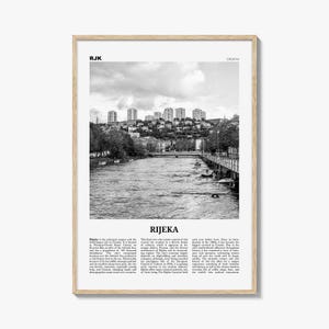 Poster di Fiume in bianco e nero, arte murale di viaggio in Croazia, decorazione del mare Adriatico di Fiume