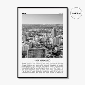 Póster de San Antonio en blanco y negro, arte mural turístico de Texas, fotografía del horizonte de SATX imagen 9