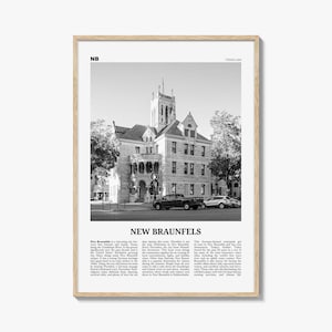 New Braunfels Print Black and White, New Braunfels Wall Art, New Braunfels Poster, New Braunfels Photo, New Braunfels Map, Texas, USA