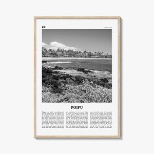 Poipu Print Black and White, Poipu Wall Art, Poipu Poster, Poipu Photo, Poipu Wall Décor, Poipu Map, Hawaii, USA