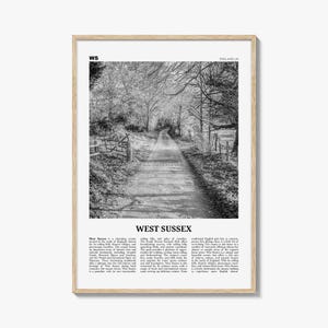 West Sussex Print Black and White, West Sussex Wall Art, West Sussex Poster, West Sussex Photo, West Sussex Map, England, UK, United Kingdom