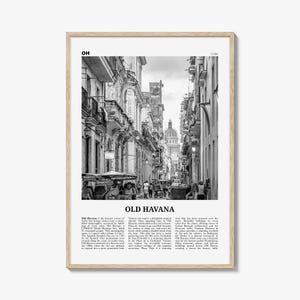 Impresión en blanco y negro de La Habana Vieja, Arte mural de La Habana Vieja, Póster de La Habana Vieja, Foto de La Habana Vieja, Decoración mural de La Habana Vieja, Mapa de La Habana Vieja, Cuba