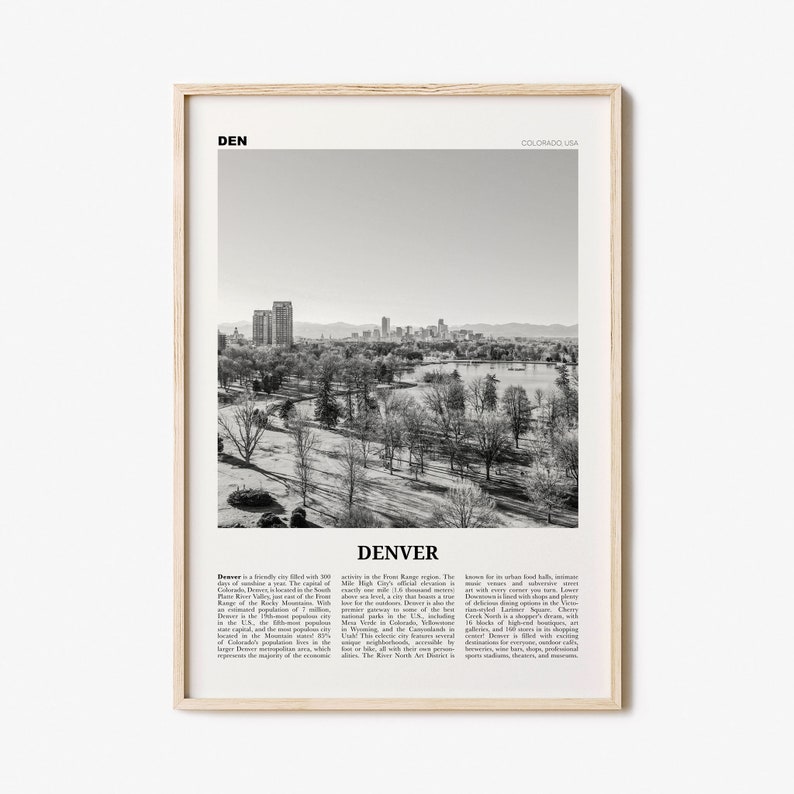 Denver Print Black and White Skyline Denver Wall Art Denver Etsy