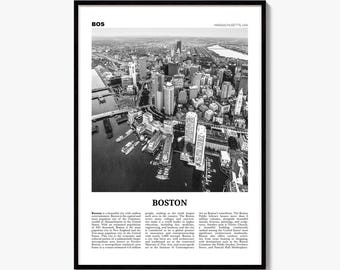 Boston Poster, Black and White Photo Print, Travel Newspaper Wall Art, Home Decor