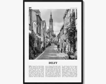 Delft poster, zwart-wit fotoprint, reiskrant muurdecoratie, woondecoratie