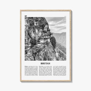 Stampa del Bhutan in bianco e nero, arte murale del Bhutan, poster del Bhutan, foto del Bhutan, decorazioni murali del Bhutan, stampa artistica di campagna, Thimphu, Asia