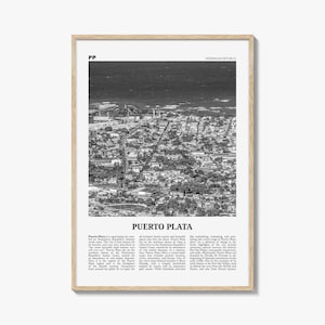 プエルトプラタのポスタープリント（白黒）、ドミニカ共和国の旅行用ウォールアート、カリブ海の装飾