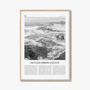 Comté de San Luis Obispo, impression noir et blanc, art mural San Luis Obispo, affiche de San Luis Obispo, photo, décoration murale, carte de San Luis Obispo