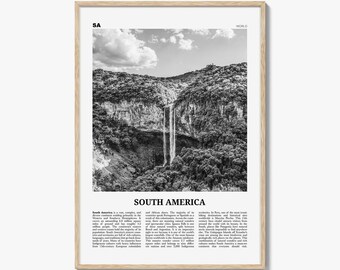 South America Poster Print Black and White, Waterfall Photo, Nature Travel Wall Art