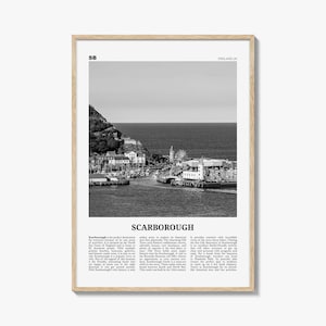 Scarborough Print Black and White, Scarborough Wall Art, Scarborough Poster, Scarborough Photo, Scarborough Décor Scarborough Map England UK