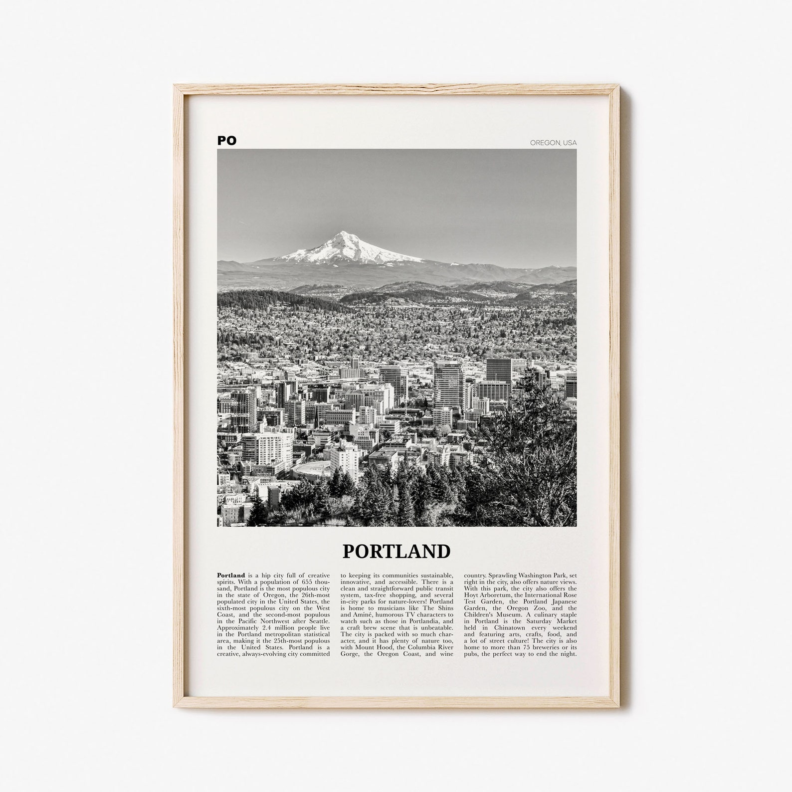 Portland Print Black and White Oregon Skyline Portland Wall - Etsy