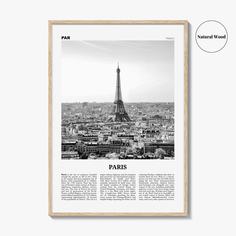 Paris Poster Print Black and White, Eiffel Tower Photo, France Travel Wall Art, Île-de-France image 6