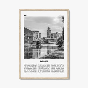 Wigan Print Schwarzweiß, Wigan Wandkunst, Wigan Poster, Wigan Foto, Wigan Wanddekoration, Wigan Karte, England, Vereinigtes Königreich