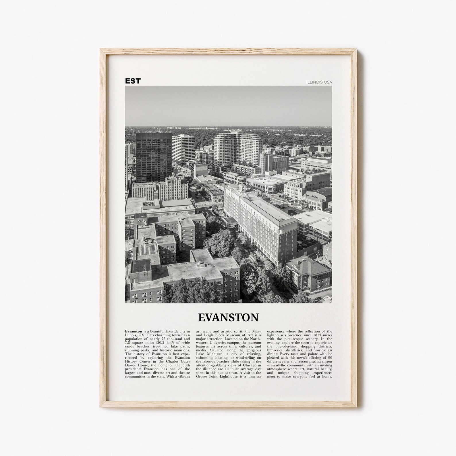 Evanston Print Black and White Evanston Wall Art Evanston Etsy