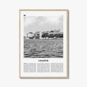 Impresión en blanco y negro de Udaipur, arte mural de Udaipur, póster de Udaipur, foto de Udaipur, decoración de pared de Udaipur, mapa de Udaipur, India