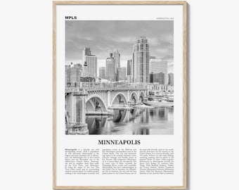Minneapolis posterafdruk zwart-wit, foto stenen boogbrug, muurkunst Minnesota