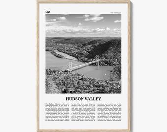 Hudson Valley Poster Print Black and White, New York Travel Wall Art, Mountain View Decor