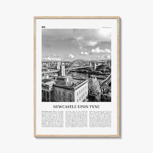 Impressão em preto e branco de Newcastle upon Tyne, impressão de Newcastle, arte de parede de Newcastle, pôster de Newcastle, Inglaterra, Reino Unido, Reino Unido, Europa