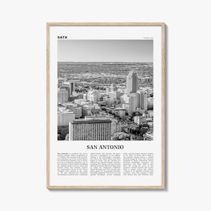 Póster de San Antonio en blanco y negro, arte mural turístico de Texas, fotografía del horizonte de SATX imagen 1