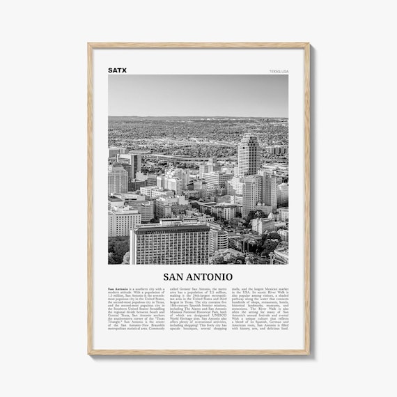 San Antonio Poster Print Black and White, Texas Travel Wall Art, SATX Skyline Photography