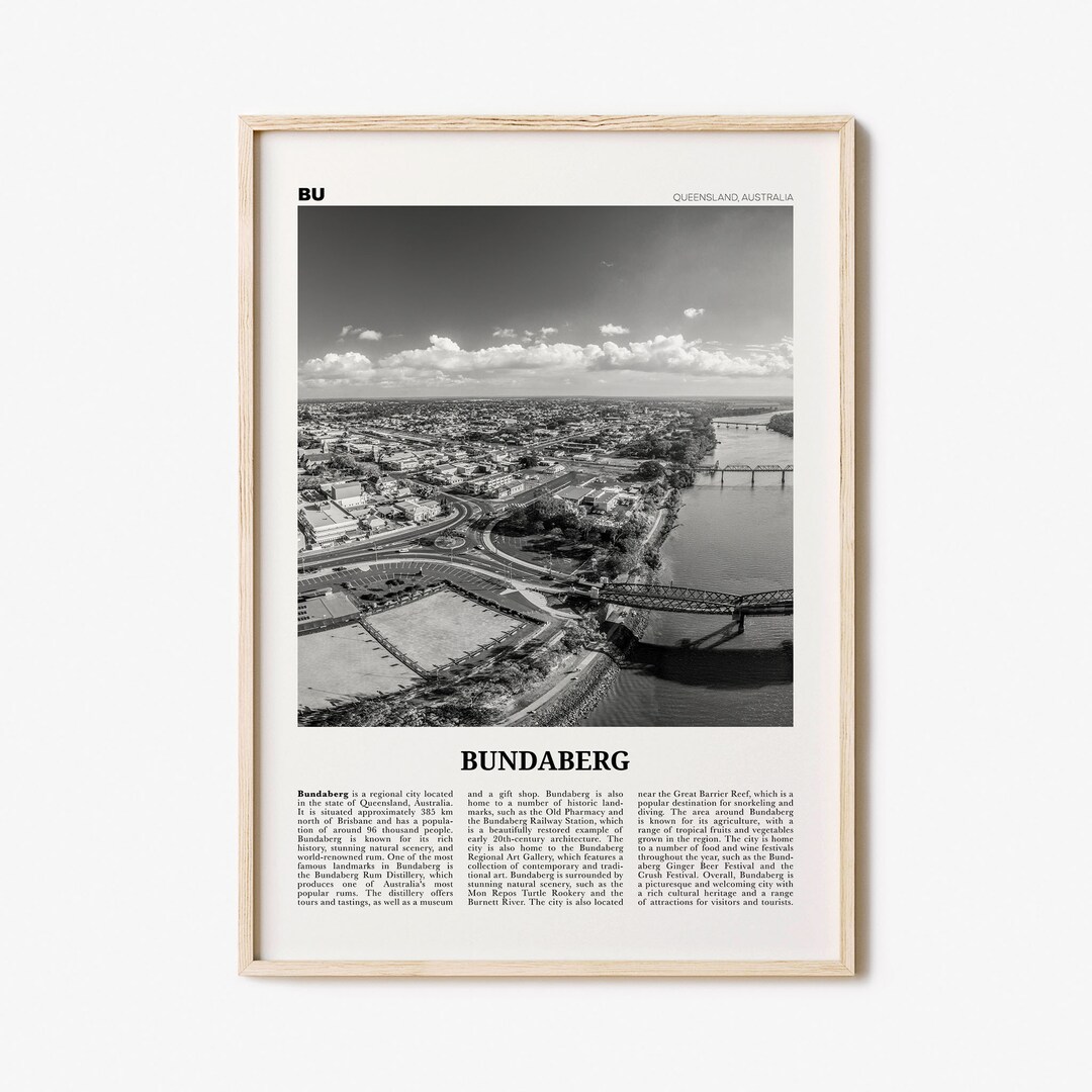 Bundaberg Print Black and White, Bundaberg Wall Art, Bundaberg Poster