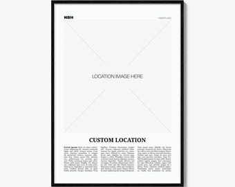 Individuelles Poster, jede Stadt oder jeder Ort, personalisierter Schwarz-Weiß-Zeitungsdruck