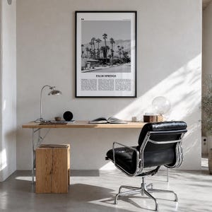 Palm Springs Poster, Black and White Photo Print, Travel Newspaper Wall Art, Home Decor Premium Black Wood Frame