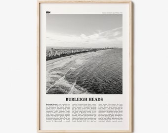 Burleigh Heads Print Black and White, Burleigh Heads Wall Art, Burleigh Heads Poster, Burleigh Heads Photo, Queensland, Australia