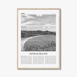 San Juan del Sur posterafdruk zwart-wit, Nicaragua kunst aan de muur, kustfoto