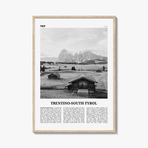 Trentino Zuid-Tirol print zwart-wit, Trentino Zuid-Tirol kunst aan de muur, Trentino poster, foto, wanddecoratie, kaart Trentino Zuid-Tirol