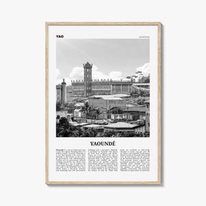 Impressão de pôster de Yaoundé em preto e branco, arte de parede de viagem de Camarões, impressão de cidade africana