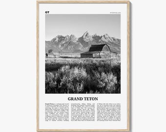 Grand Teton National Park Poster Print Black and White, Wyoming Travel Wall Art, National Park Decor