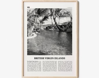 British Virgin Islands Print Black and White, British Virgin Islands Wall Art, British Virgin Islands Poster, Road Town, Caribbean