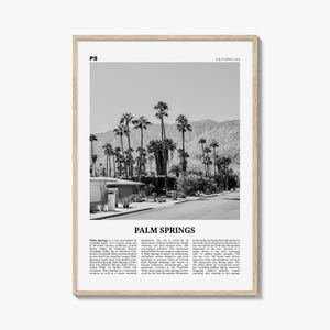Palm Springs Poster Print Black and White, California Travel Wall Art, Mountain View Decor image 1
